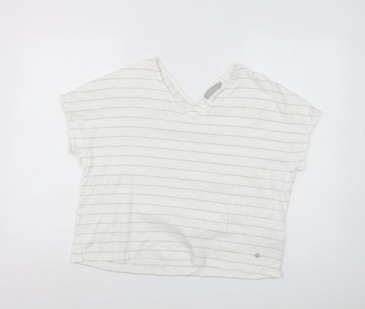 Betty & Co Women's White Striped Cropped T-Shirt, Size 12
