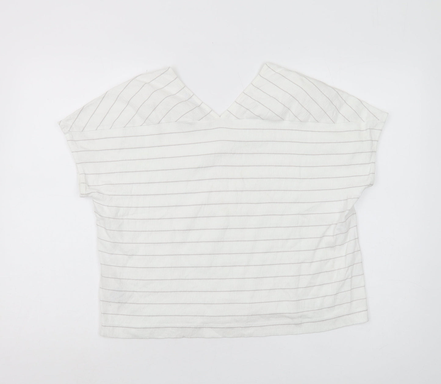 Betty & Co Women's White Striped Cropped T-Shirt, Size 12