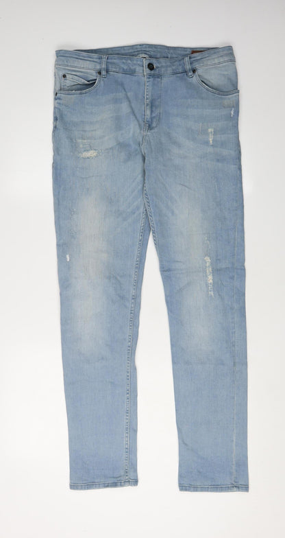 Additional front view of ASOS Men’s Blue Straight Jeans, L, Distressed Style