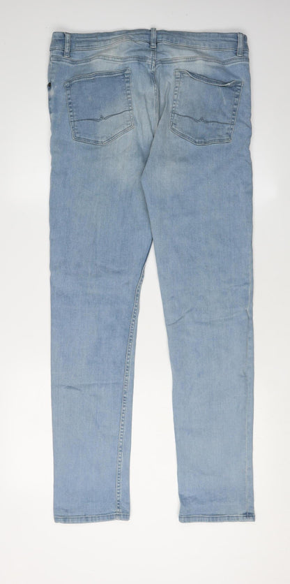 Back view of ASOS Men’s Blue Straight Jeans, L, Distressed Style