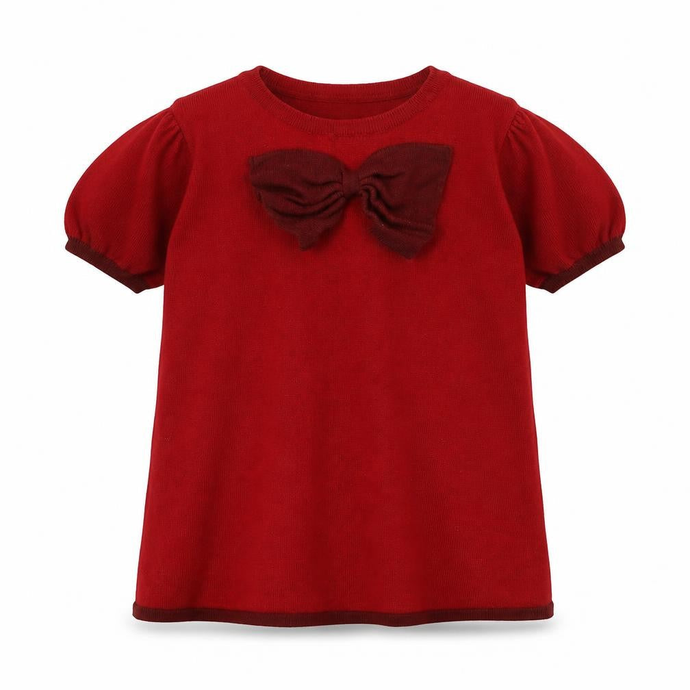 H&M Red Cotton Girls T-Shirt with Bow, Size 2 Years