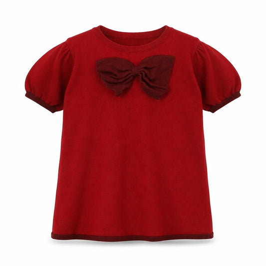 H&M Red Cotton Girls T-Shirt with Bow, Size 2 Years