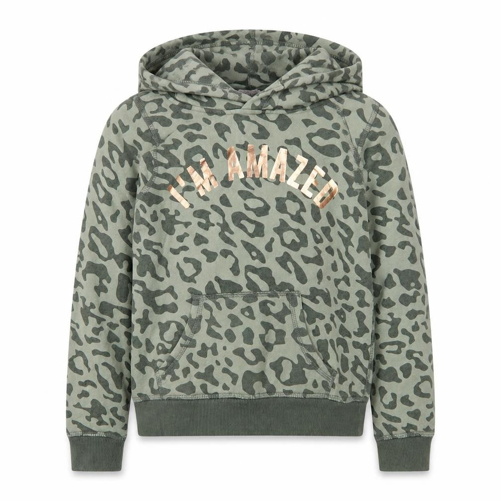 H&M Girls Green Leopard Print Pullover Hoodie, 9-10 Years