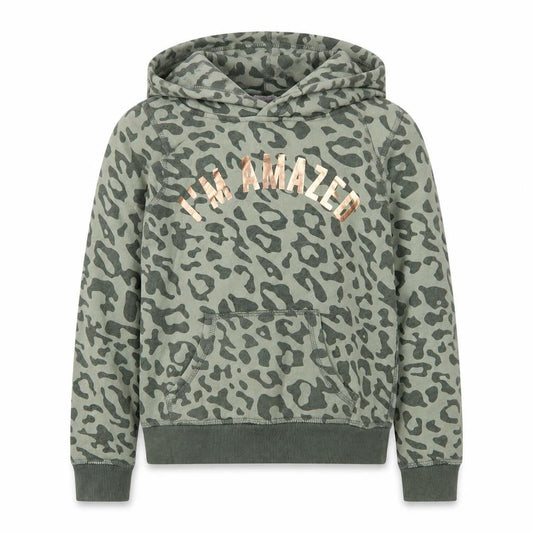 H&M Girls Green Leopard Print Pullover Hoodie, 9-10 Years