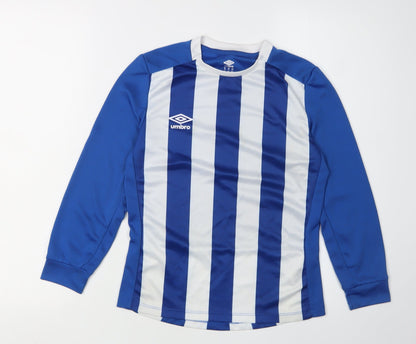 Additional front view of Umbro boys’ blue/white striped football jersey, size 8-9