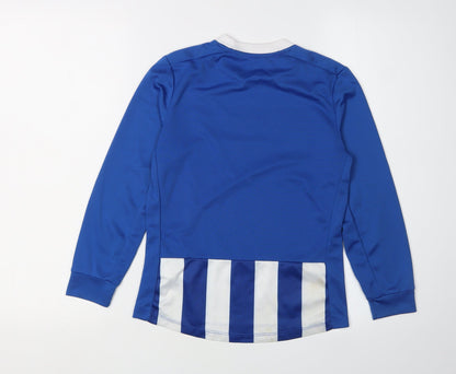 Back view of Umbro boys’ blue/white striped football jersey, size 8-9