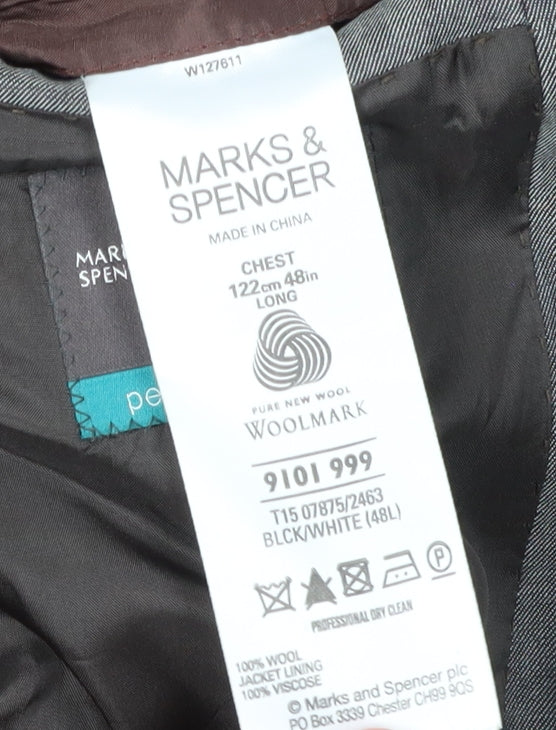 Marks and Spencer Men's Grey Blazer, 48 Long, Wool, Formal Attire
