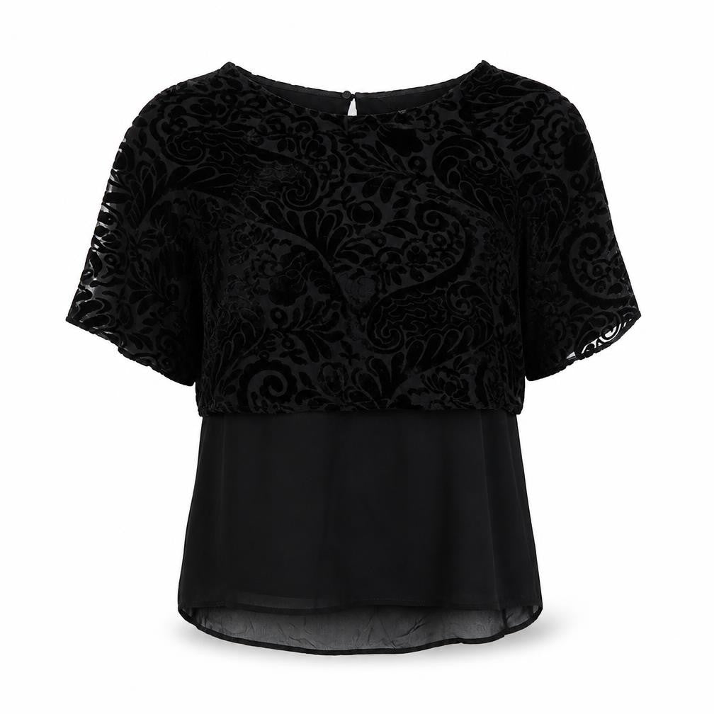 Phase Eight Black Floral Velvet Tunic Blouse Size 10