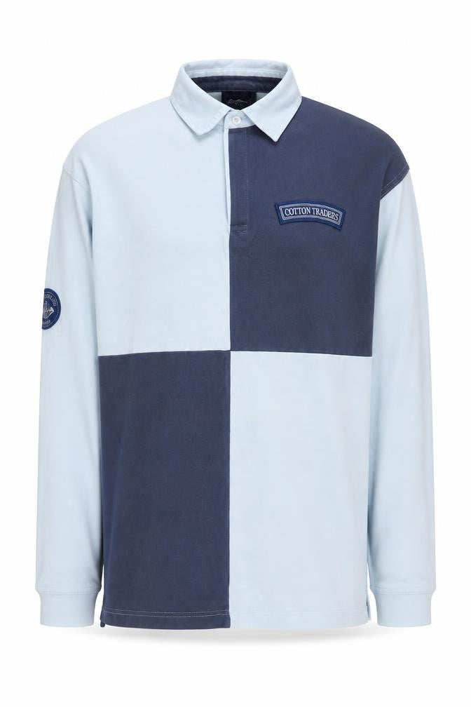 Cotton Traders Men's Blue Long Sleeve Polo L