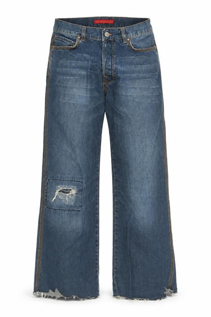 FCUK Men's Blue Wide-Leg Jeans Size 30 Distressed