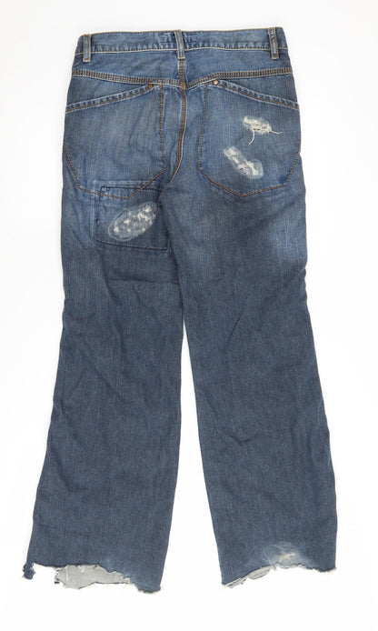 FCUK Men's Blue Wide-Leg Jeans Size 30 Distressed