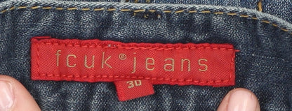 FCUK Men's Blue Wide-Leg Jeans Size 30 Distressed