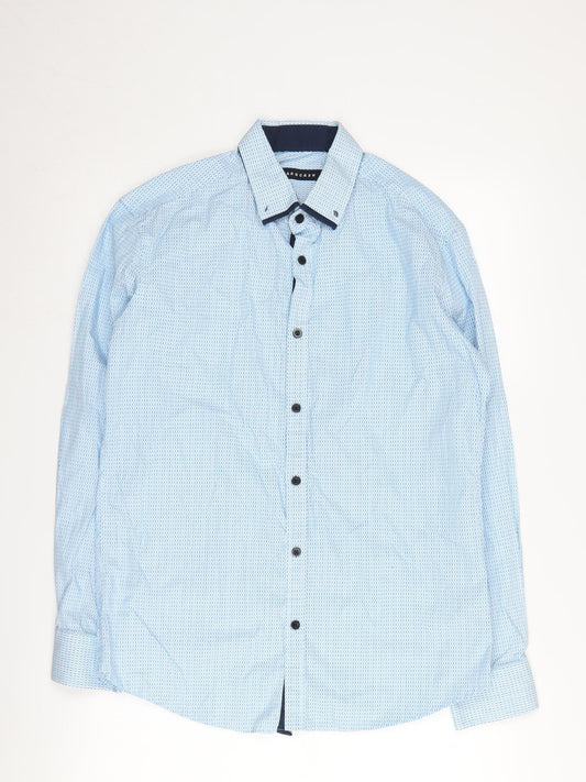 Tarocash Men's Blue Geometric Button-Up Shirt, Small
