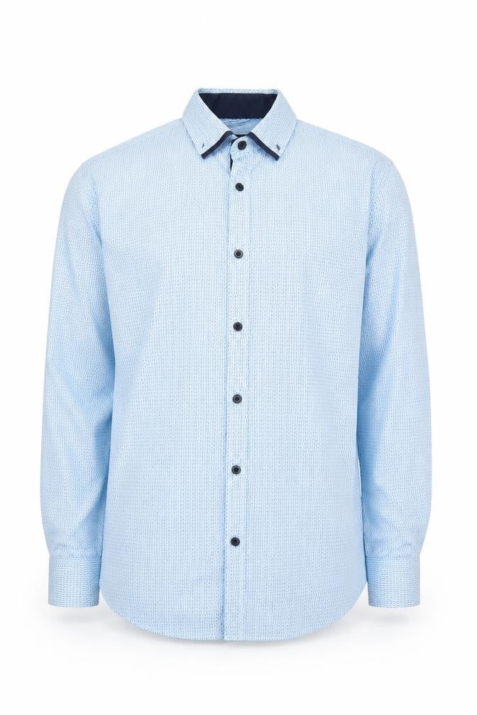 Tarocash Men's Blue Geometric Button-Up Shirt, Small