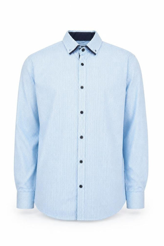 Tarocash Men's Blue Geometric Button-Up Shirt, Small