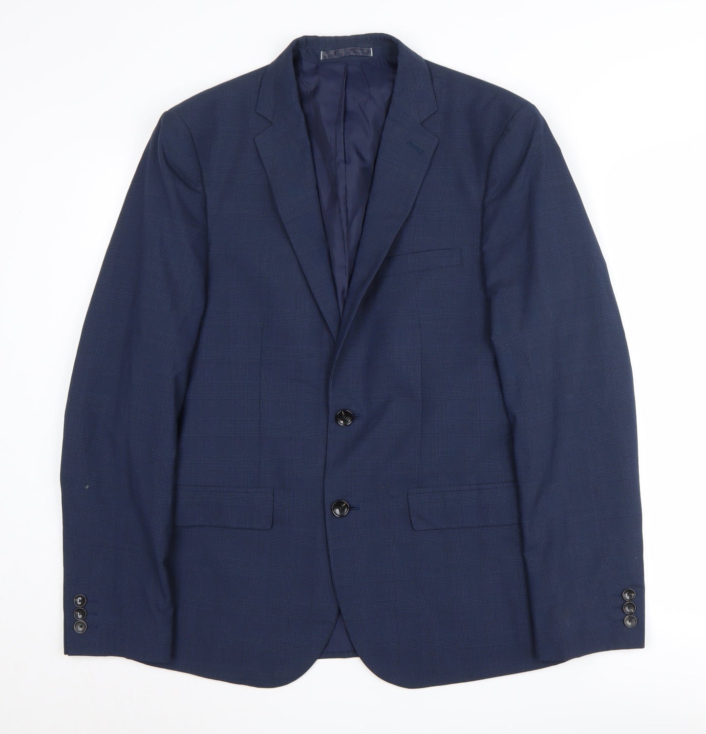 M&S Men's Blue Check Suit Jacket, Size 38R