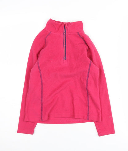 Additional front view of Crane girls’ pink fleece 1/4 zip sweatshirt, 5-6 years