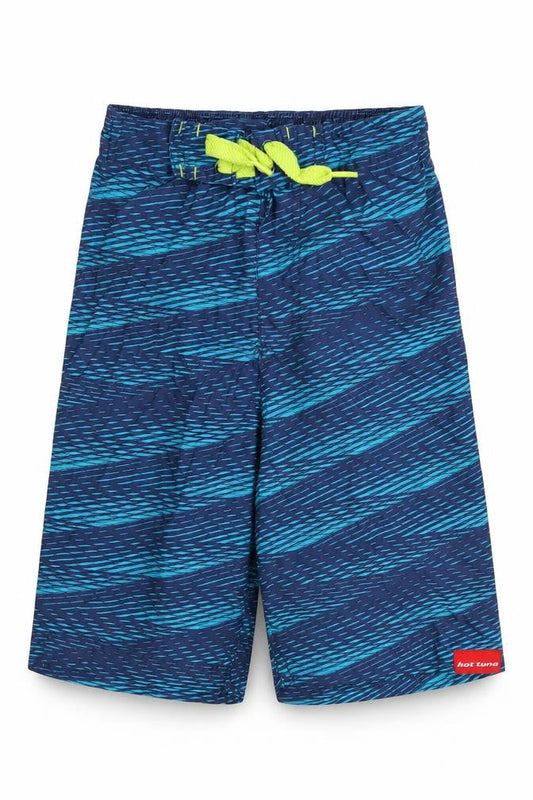 Front view of Hot Tuna boys’ blue striped board shorts 9-10 years