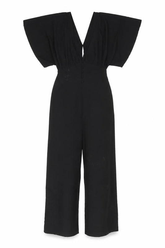 Front view of ASOS Women's Black Jumpsuit, UK 4, Wide-Leg, V-Neck