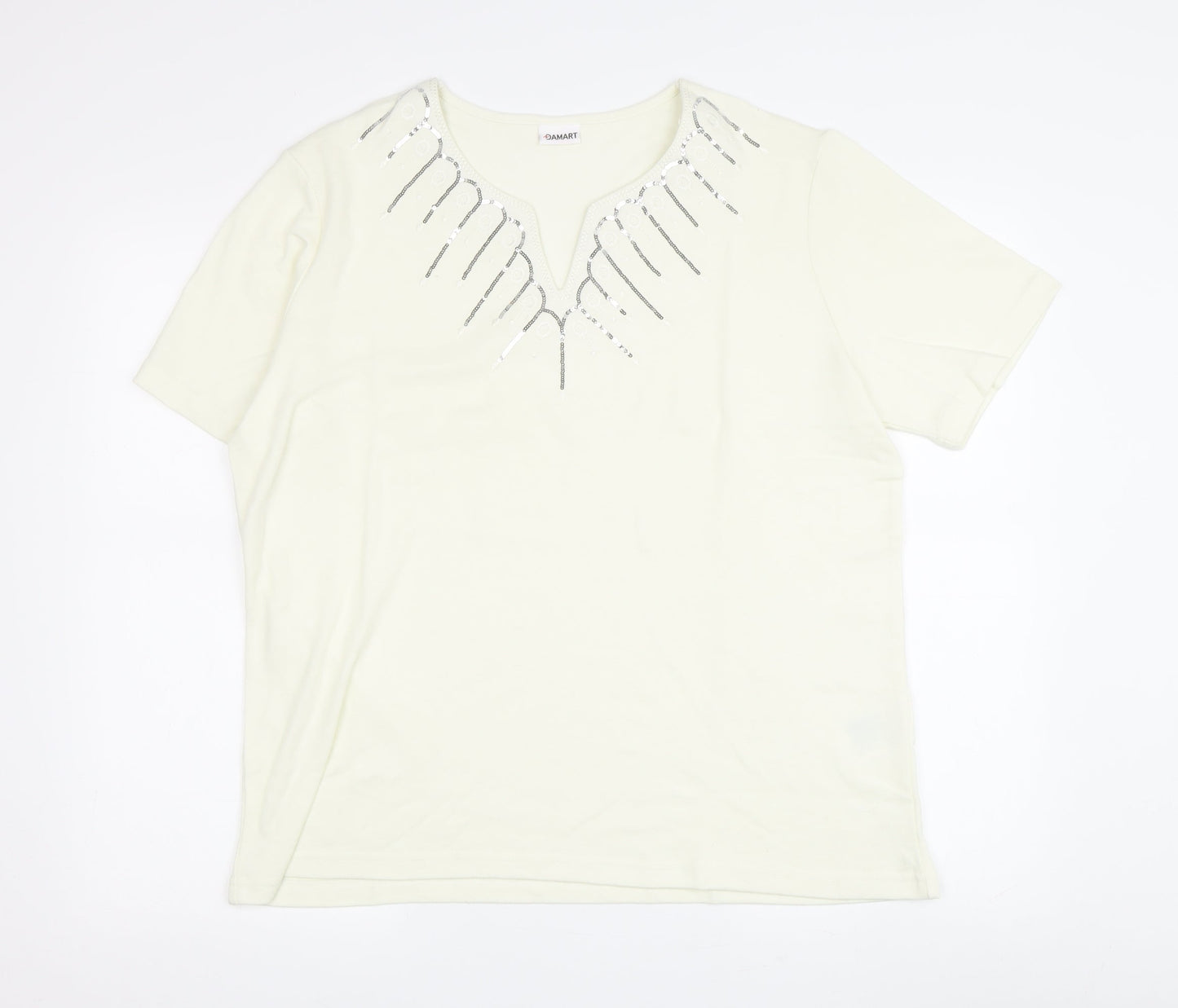 Damart Women's White Sequin V-Neck T-Shirt Size L
