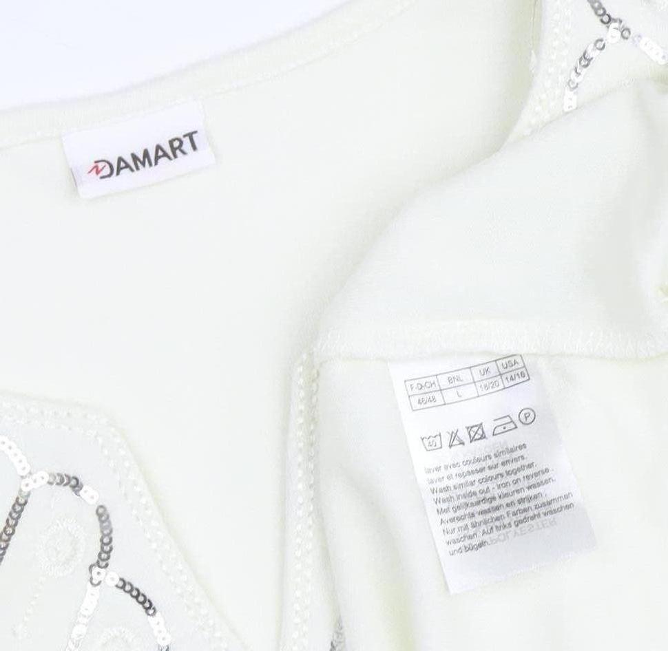 Damart Women's White Sequin V-Neck T-Shirt Size L