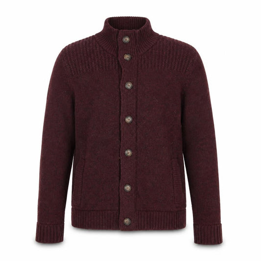 William Hunt Men's Red Cardigan, M, High Neck, Wool Blend