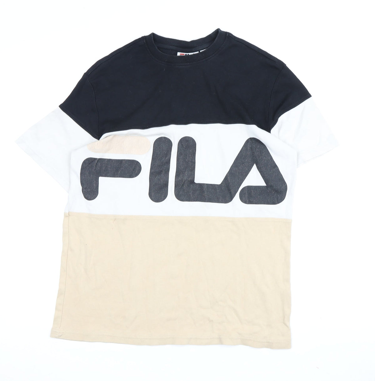 Additional front view of Fila Men's Black Beige Colourblock T-Shirt, size S