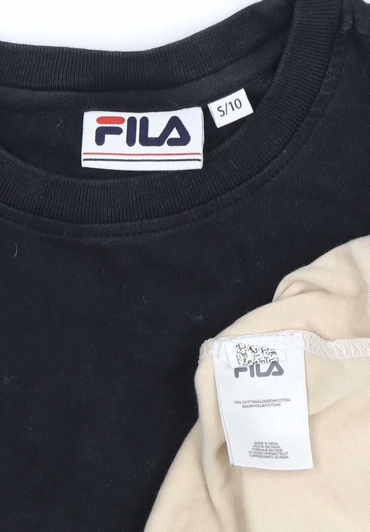 Close-up detail of Fila Men's Black Beige Colourblock T-Shirt, size S