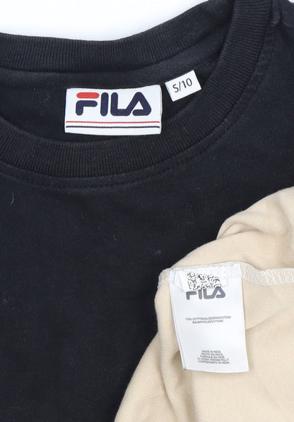 Close-up detail of Fila Men's Black Beige Colourblock T-Shirt, size S
