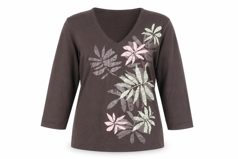 TIGI Women's Grey Floral T-Shirt, Size 14, Casual Elegance