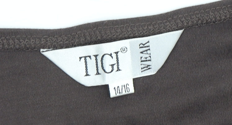 TIGI Wear Women's Grey Floral T-Shirt, Size 14, Casual Elegance