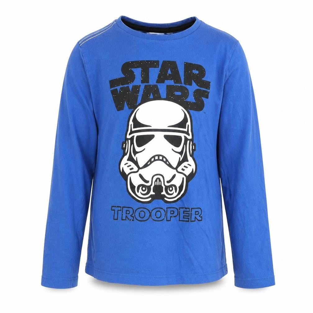 Front view of Star Wars boys’ blue graphic long sleeve t-shirt -, size M