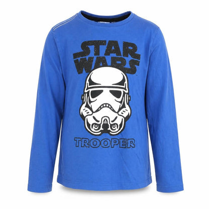 Front view of Star Wars boys’ blue graphic long sleeve t-shirt -, size M