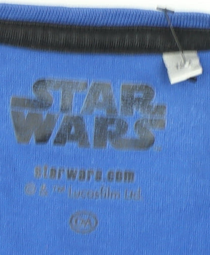 Close-up detail of Star Wars boys’ blue graphic long sleeve t-shirt -, size M