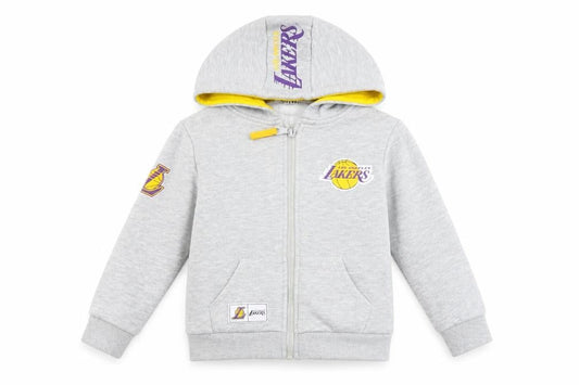 Front view of NBA boys’ grey la lakers hooded jacket 3-4 years