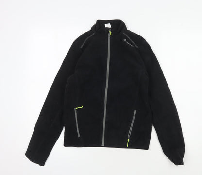 Additional front view of Decathlon girls’ black fleece jacket, size 12, lightweight activewear