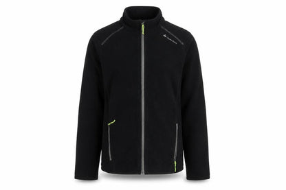 Front view of Decathlon girls’ black fleece jacket, size 12, lightweight activewear