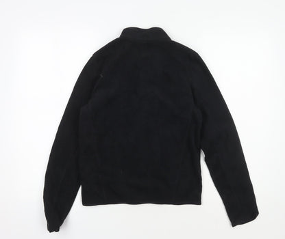 Back view of Decathlon girls’ black fleece jacket, size 12, lightweight activewear