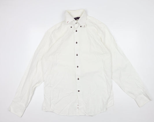 Next Men's White Long Sleeve Button-Up Shirt