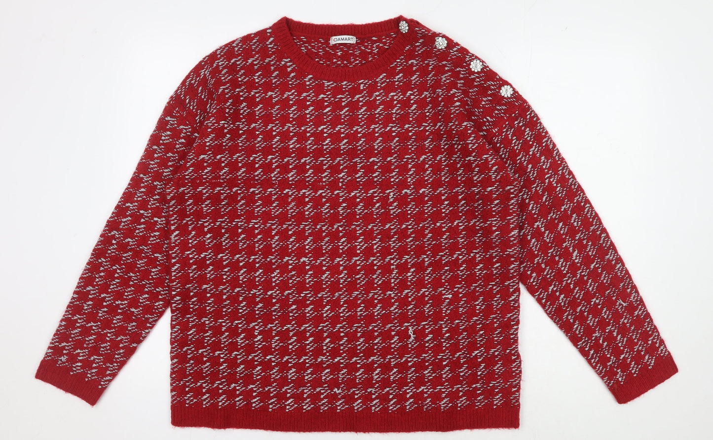 Damart Women's Red Pullover Jumper - Medium Geometric