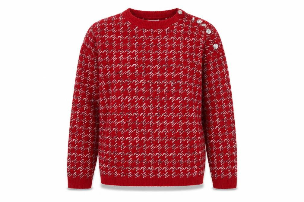 Damart Women's Red Pullover Jumper - Medium Geometric