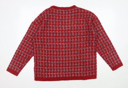 Damart Women's Red Pullover Jumper - Medium Geometric
