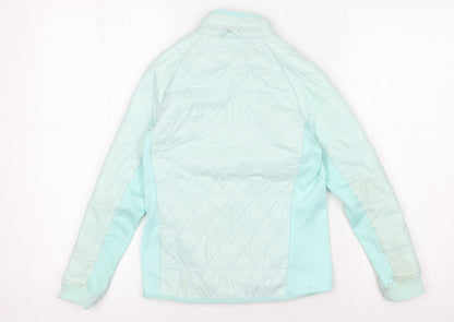 Back view of Decathlon girls’ blue puffer jacket 10 years winter coat