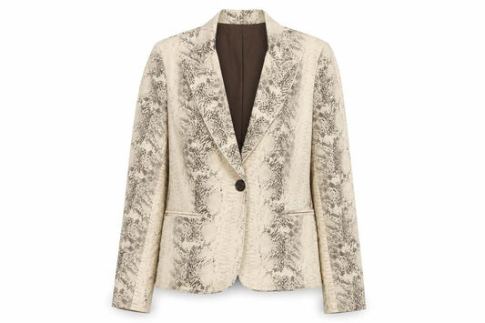 Focus 2000 Women's Beige Animal Print Blazer, Size 10