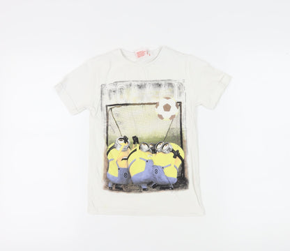 Front view of Despicable Me 2 girls’ white minions t-shirt, size 7-8