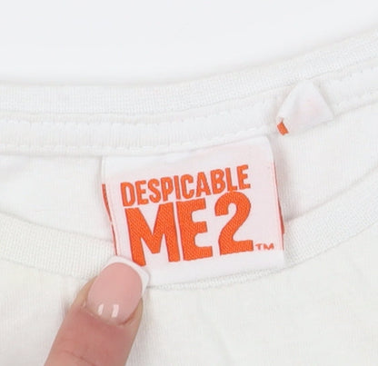Close-up detail of Despicable Me 2 girls’ white minions t-shirt, size 7-8