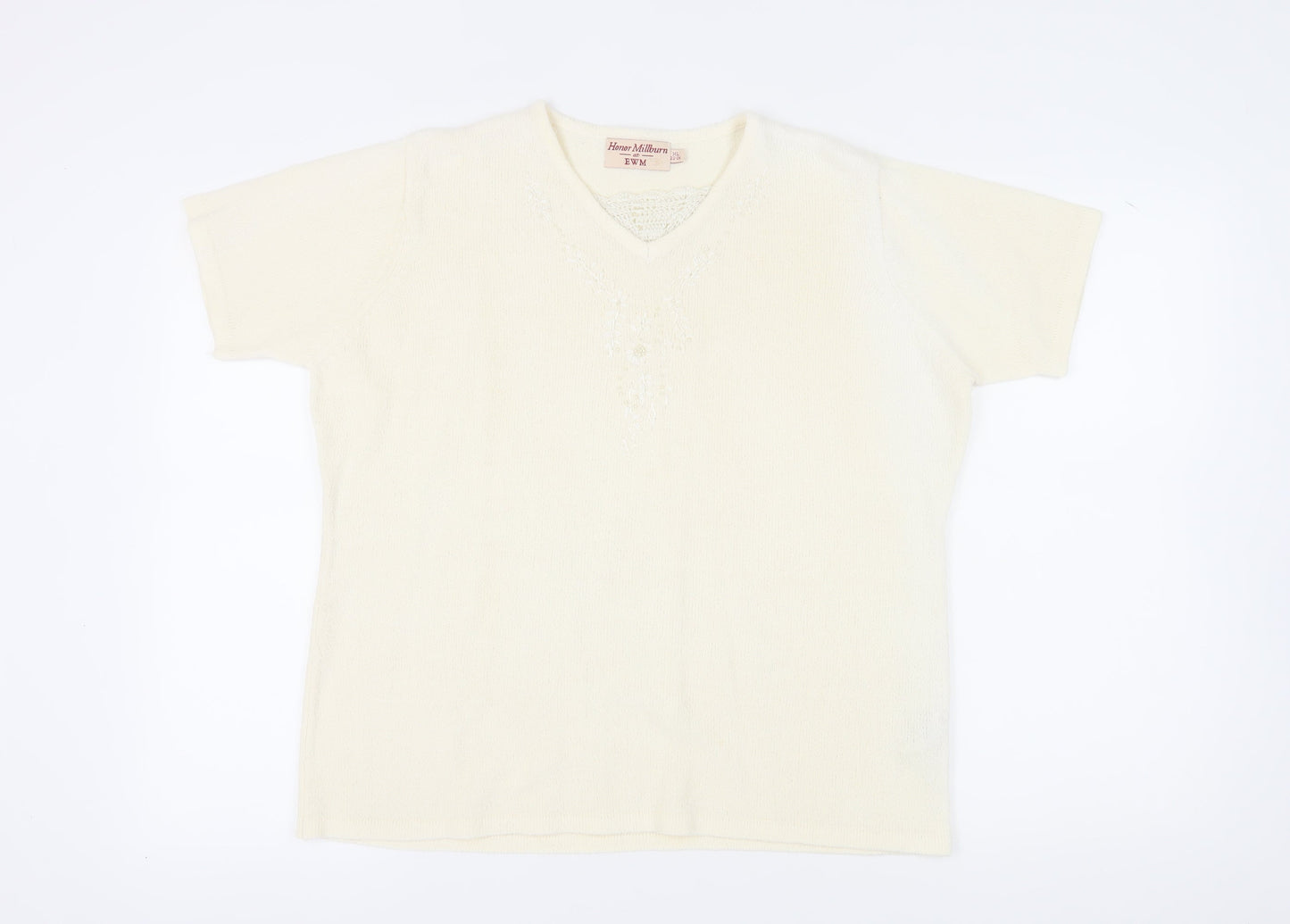 Honor Millburn Women's Ivory V-Neck Pullover Jumper XL