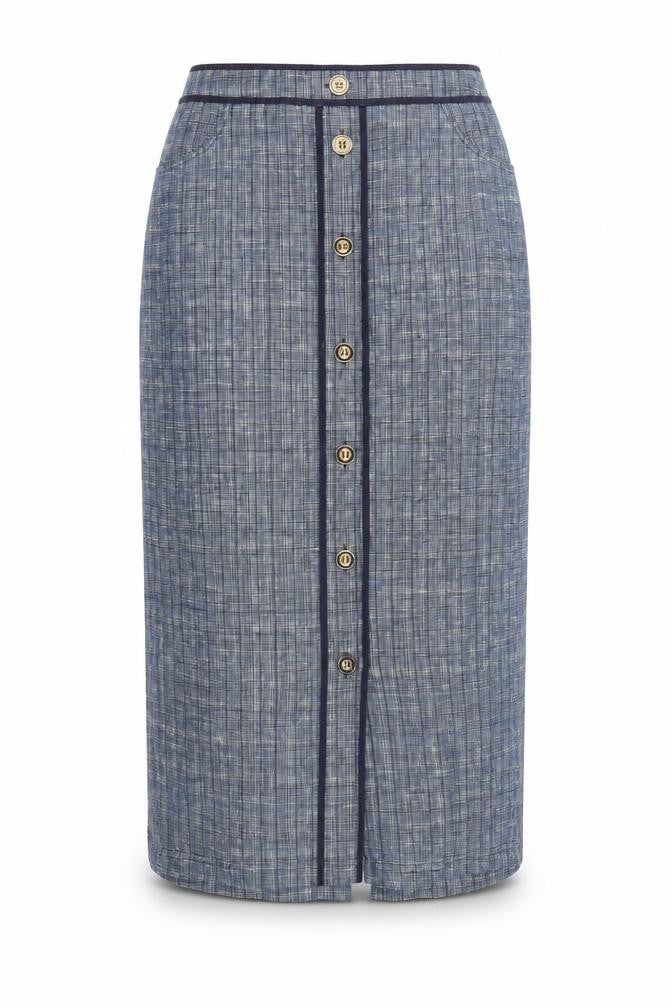 Viyella Women's Blue Midi Pencil Skirt, Size 12