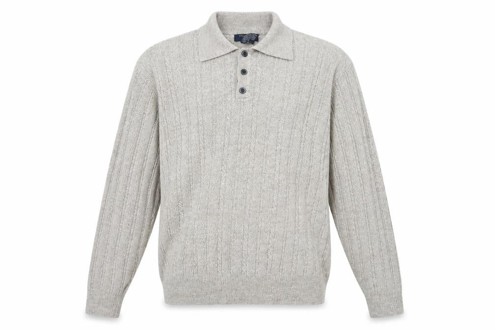 Dockers Men's Beige Cable-Knit Henley Jumper M