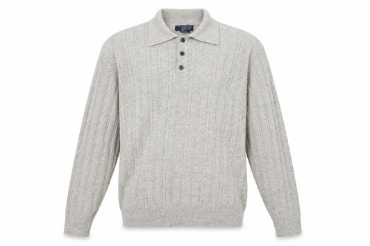 Dockers Men's Beige Cable-Knit Henley Jumper M
